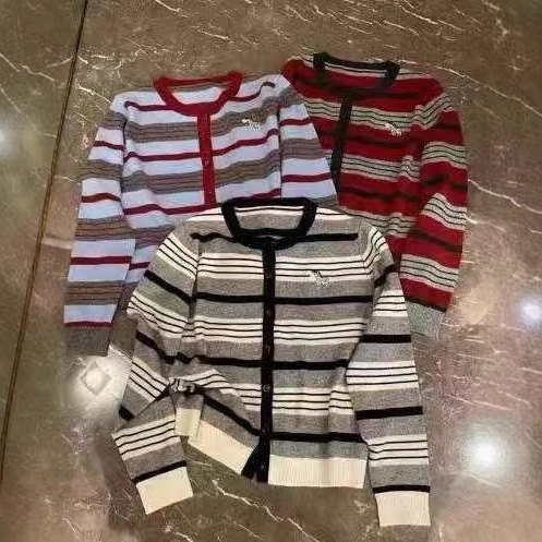 条纹刺绣针织开衫外套女秋季设计感小众毛衣软糯宽松短款长袖上衣|undefined