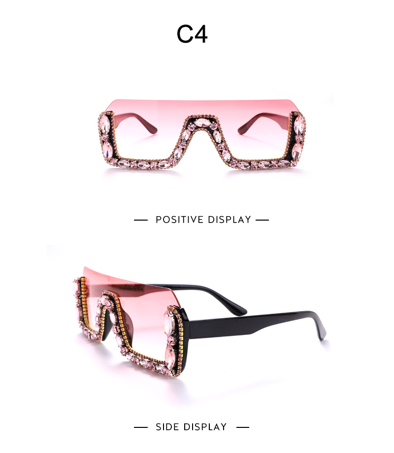 Exaggerated Solid Color Pc Square Diamond Half Frame Women's Sunglasses display picture 9