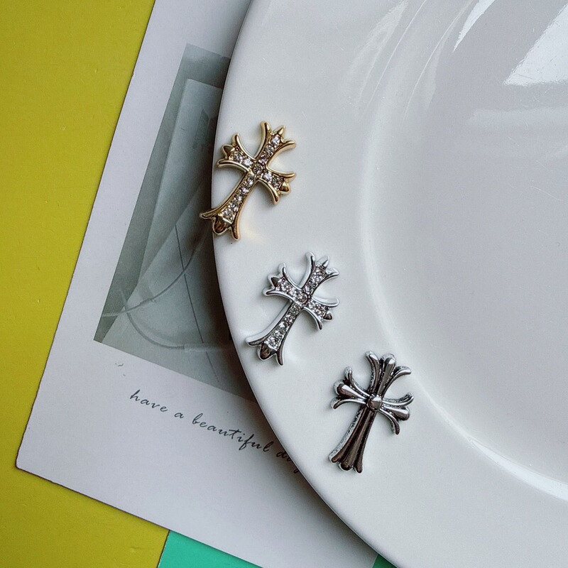 New Sweet and Cool Rhinestone Gold and Silver Chrome Hearts Cross DIY Hairpin Hair Accessory Phone Case Cream Glue Decoration Accessories