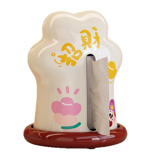 家用纸巾收纳盒可爱高颜值桌面玄关抽纸客厅茶几多巴胺猫爪纸巾盒|undefined