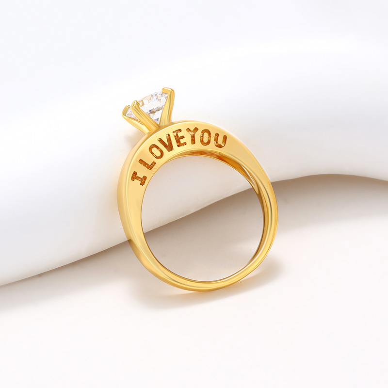 Joyería Xuping coreana de cuatro garras un solo anillo de grabación de rascacielos anillo de dama simple anillo de propuesta de boda joyas