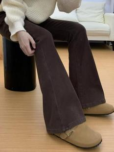 Fleece-Lined Thick American-Style Coffee-Colored Flared Jeans for Women, Winter Plus-Size High-Waisted Hip-Covering Stretchy Bootcut Pants