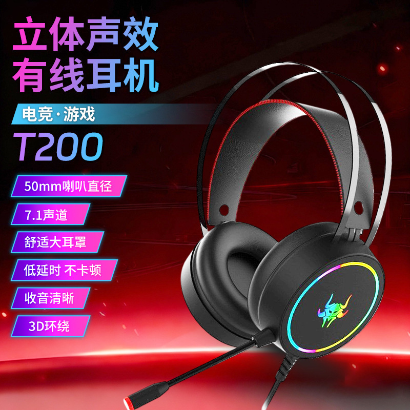 Headset USB Headset E-Sports Game Internet Cafe Wire-Controlled Headset with Microphone Computer Game Headset