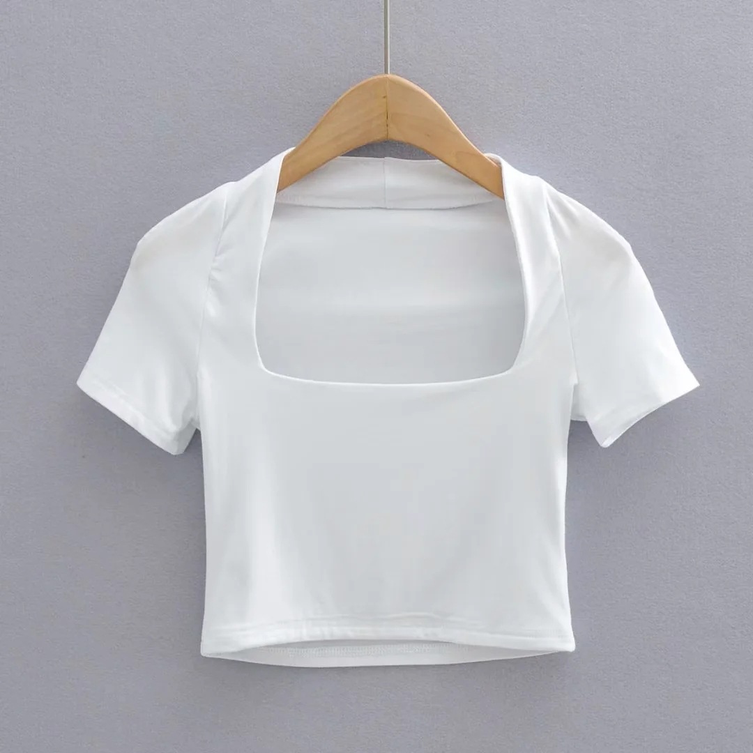 Solid Color Square Neck Short T-Shirt NSHS66336