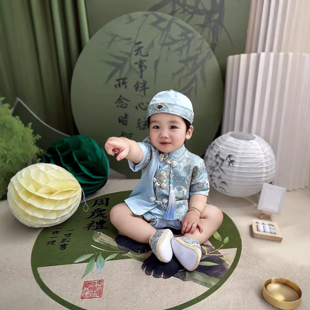 中式周岁礼服男宝夏季2025新款男童抓周唐装宝宝生日冠衣衣服薄款