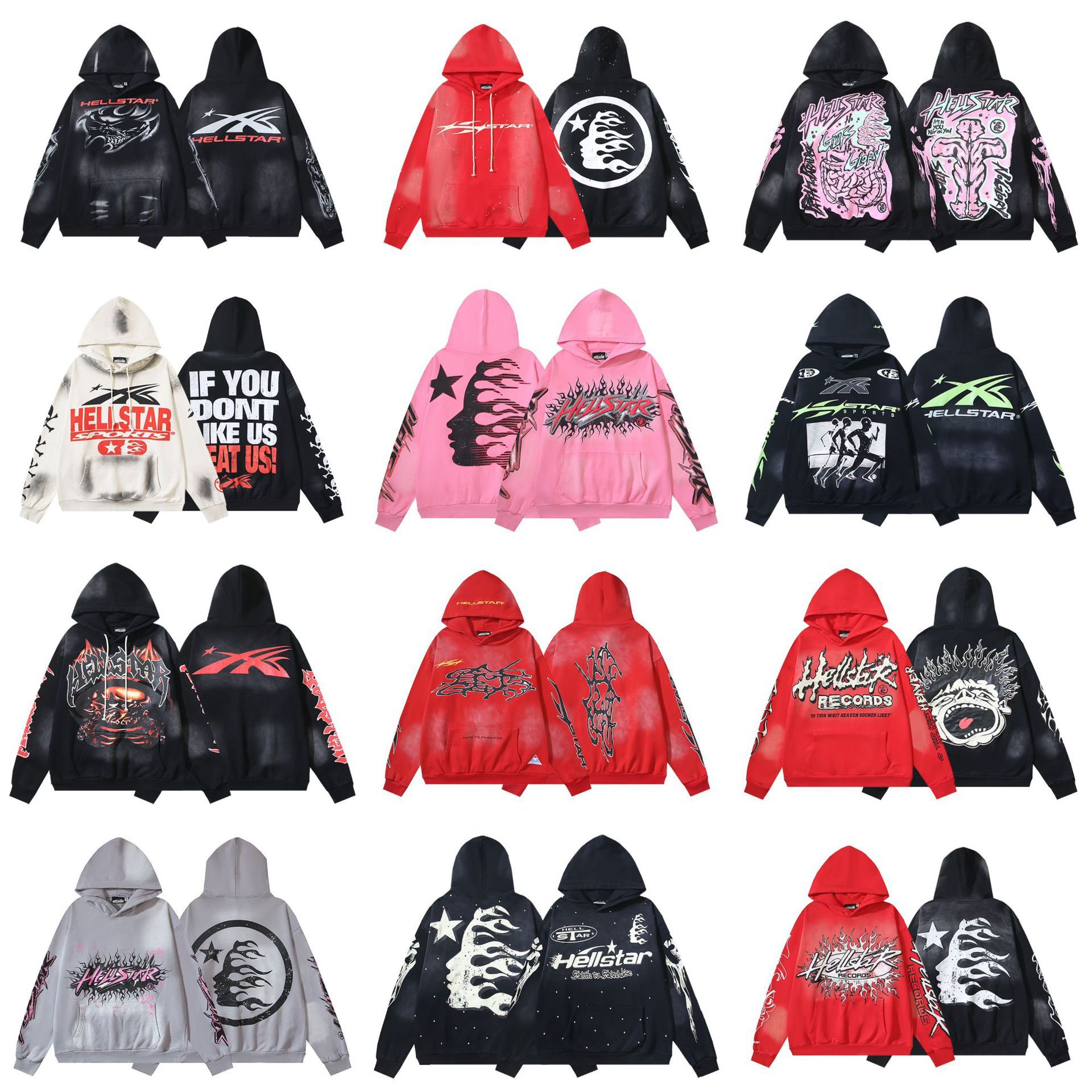 2025新款Hellstar欧美潮牌高街洗水做旧连帽衫男女外贸情侣装卫衣