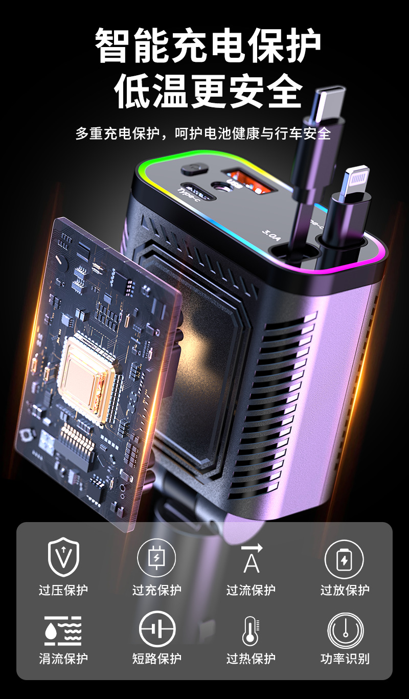 120W Car Charger Type-C Dual USB Interface Fast Charging Car Power Converter Starry Sky Ceiling Charger