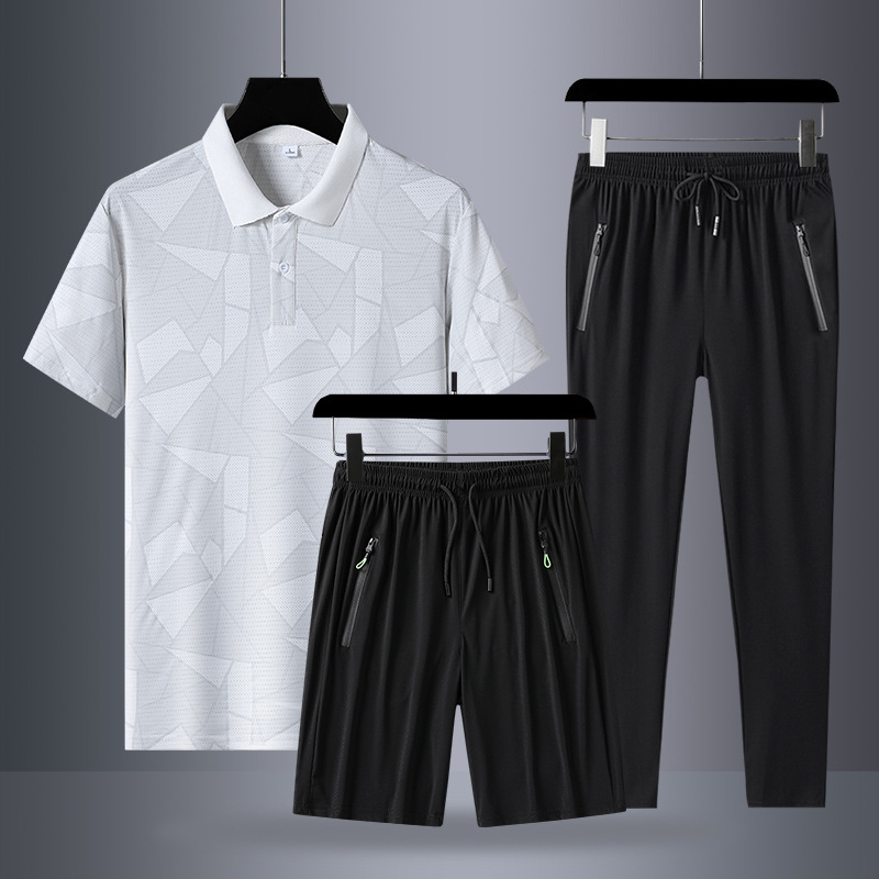 Papá, traje de verano, camiseta de mangas cortas de hielo, traje deportivo de mediana edad, hombre, día del padre, ropa de verano seca rápida.