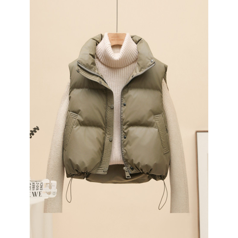 No-Wash Pu Leather down Vest for Women, Short Style, 2024 Autumn and Winter Korean Version, Stand Collar, Fashionable Vest Jacket