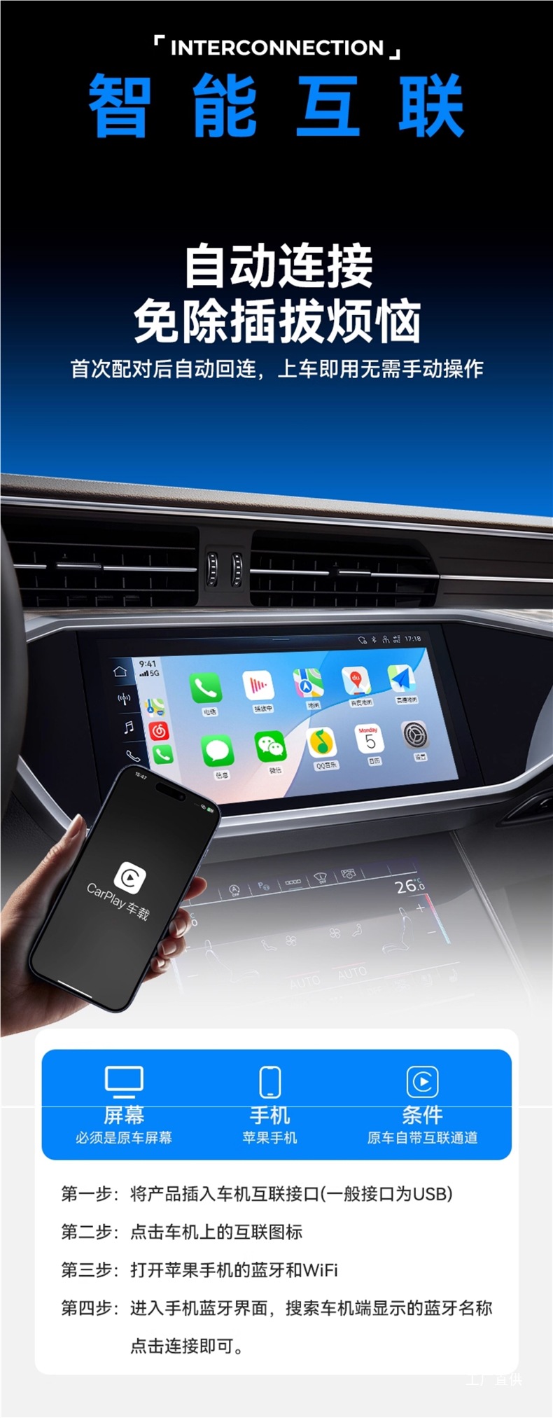 Junyong Wired to Wireless Carplay Box Is Suitable for Audi, Mercedes-Benz, Volkswagen and Buick Car Mobile Phone Interconnection Box