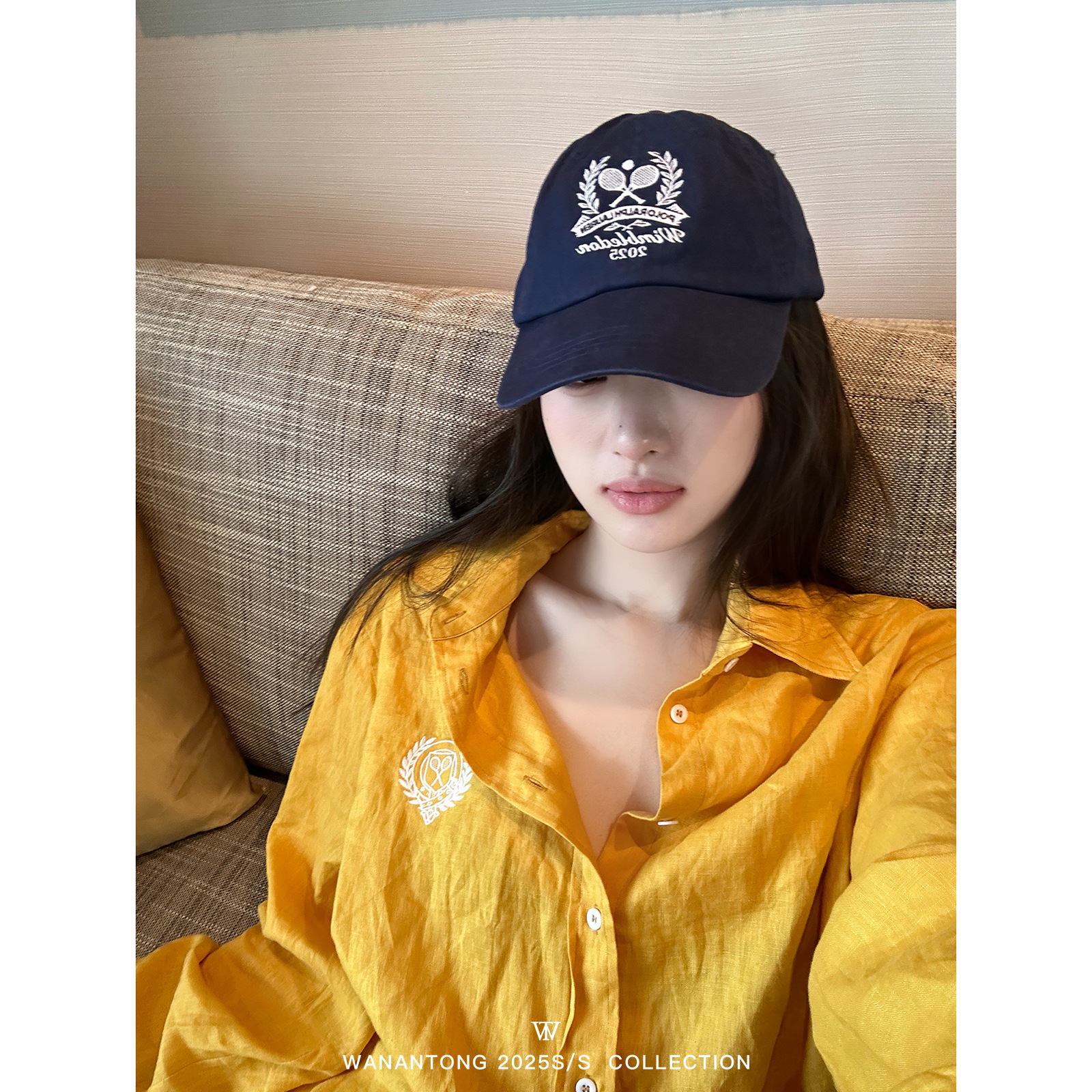 RL温网限定 Wimbledon全亚麻刺绣衬衫女夏季显瘦衬衣