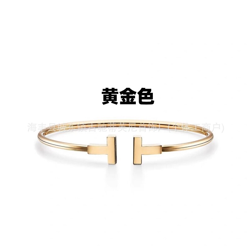 T家V家高版本双T白贝母开口手镯镀18K玫瑰金时尚简约带钻手环对版|undefined