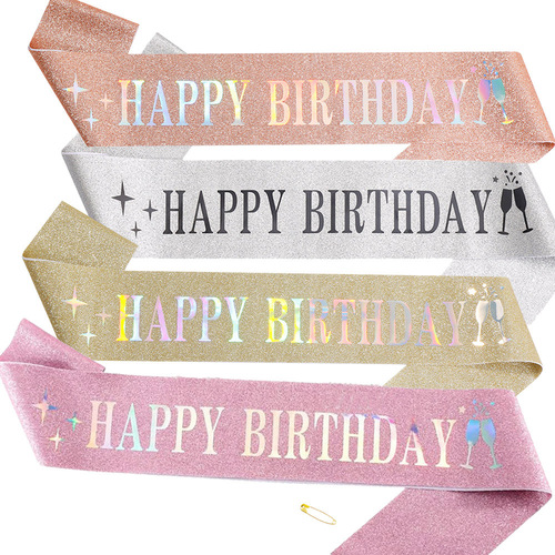 Factory direct sales HAPPY birthday shoulder strap birthday crown gift belt set multi-color ribbon