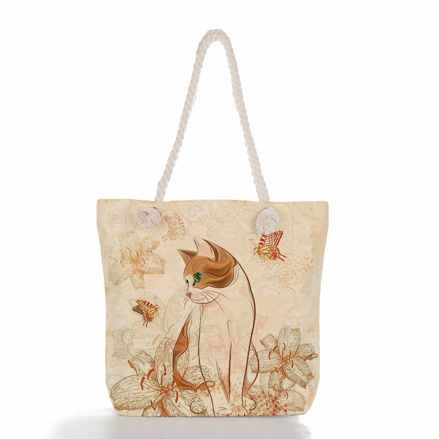 Manufacturer Wholesale Cartoon Cat Print Beach Bag, Fashionable and Versatile Shoulder Bag, New Lightweight Handbag