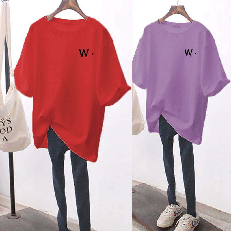 金韩磨毛白色短袖t恤女宽松中长款圆领上衣2025春夏新款内搭 包邮