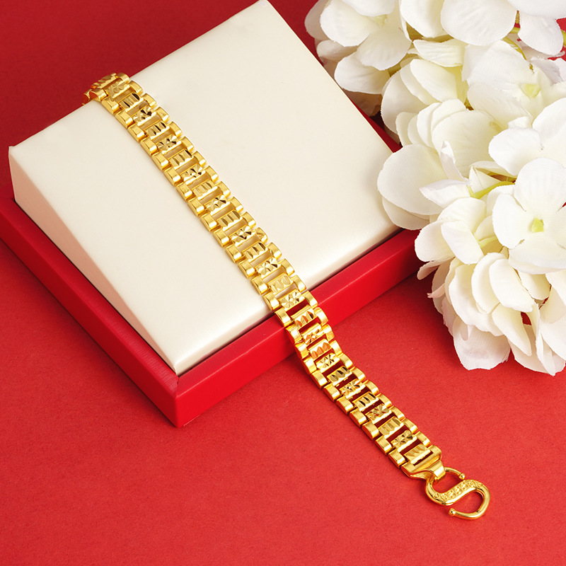 Nueva pulsera de cadena de tanque de oro de Vietnam para hombres y mujeres pulsera ancha versátil retro imitación cadena de oro Fuente de la flor del coche