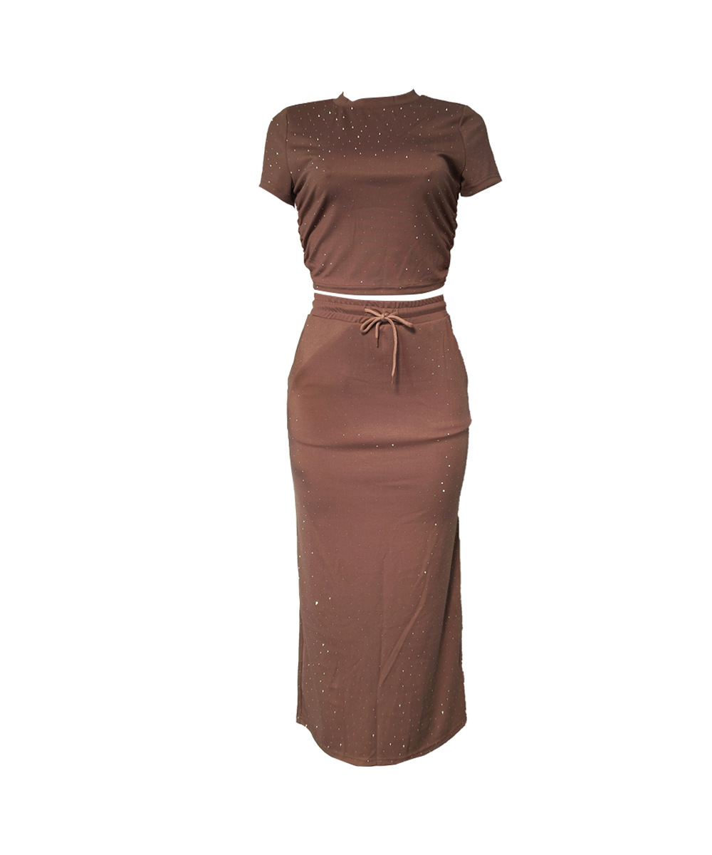 Completo due pezzi donna con strass abito lungo maniche corte_voghion.com
