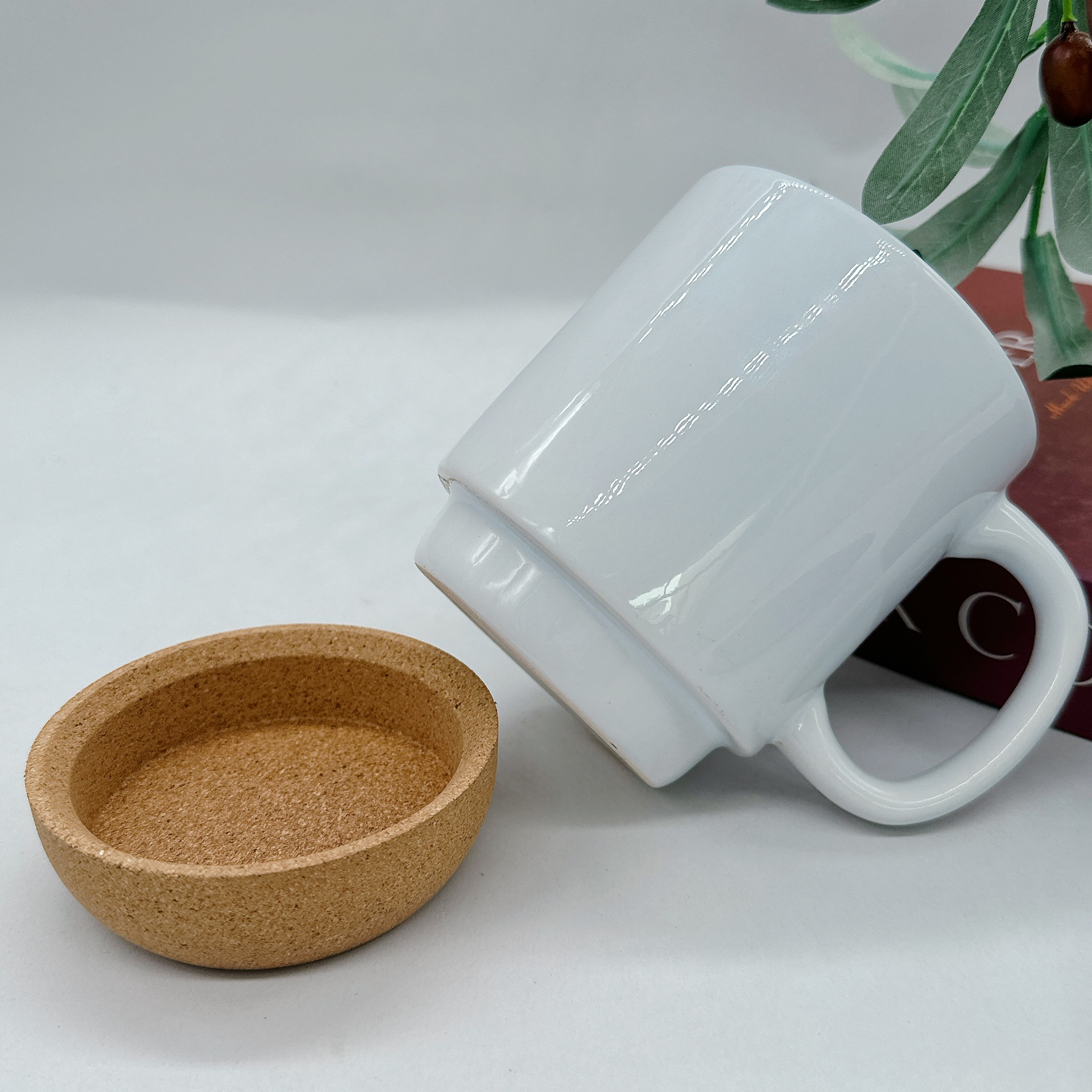 Taza de cerámica con base de corcho simple taza de marca DIY con tapa taza de agua mate resistente a altas temperaturas taza de madera de transferencia térmica image 5