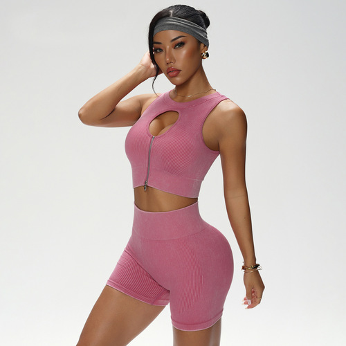 Cross-border seamless sanding yoga set five-piece exercise suit shockproof yoga bra fitness yoga pants