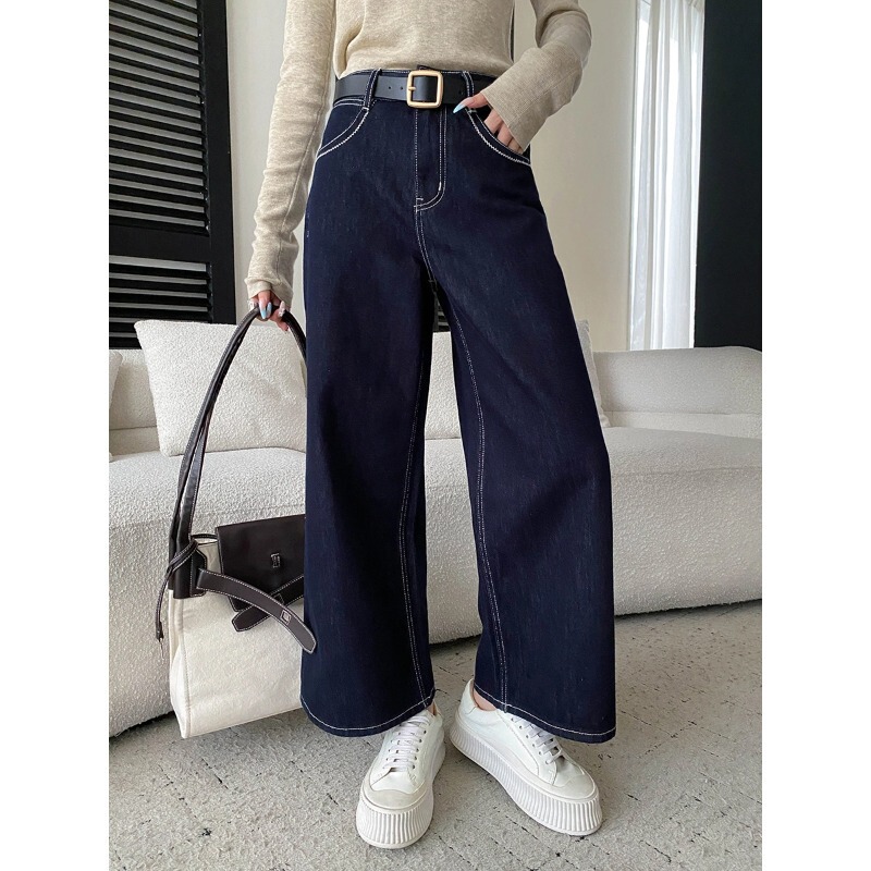 Cisnann Autumn New Collection Washed Dark Blue Slimming Loose Wide-Leg Cropped Jeans for Pear-Shaped Body SN9168 Cisnann Autumn New Collection Washed Dark Blue Slimming Loose Wide-Leg Cropped Jeans for Pear-Shaped Body SN9168
