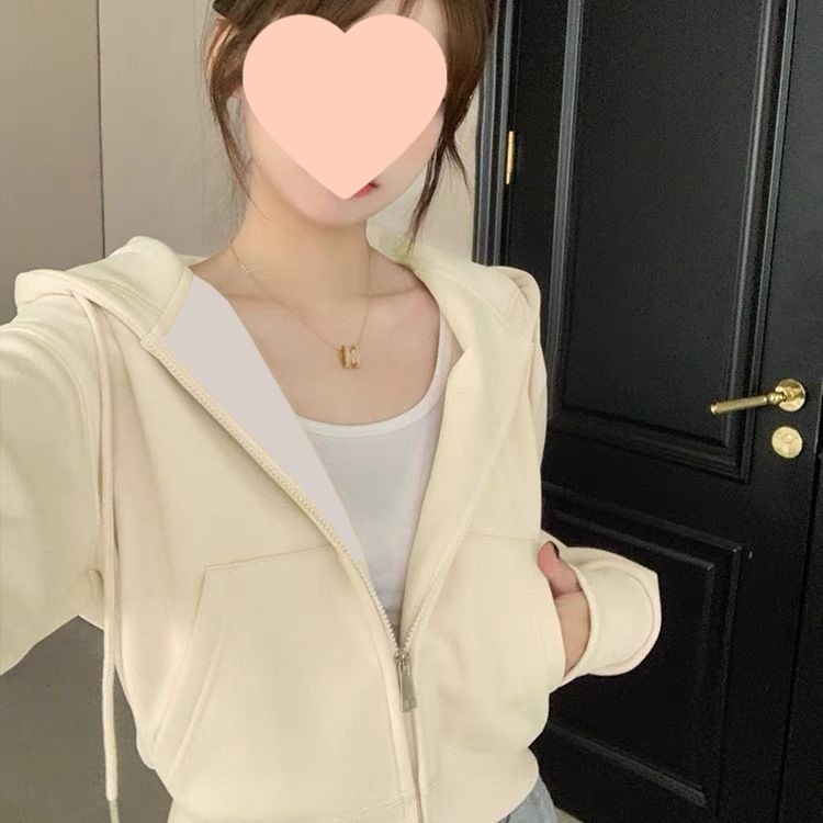 秋冬即墨加绒连帽卫衣外套女设计感短款长袖上衣小个子休闲开衫潮|undefined
