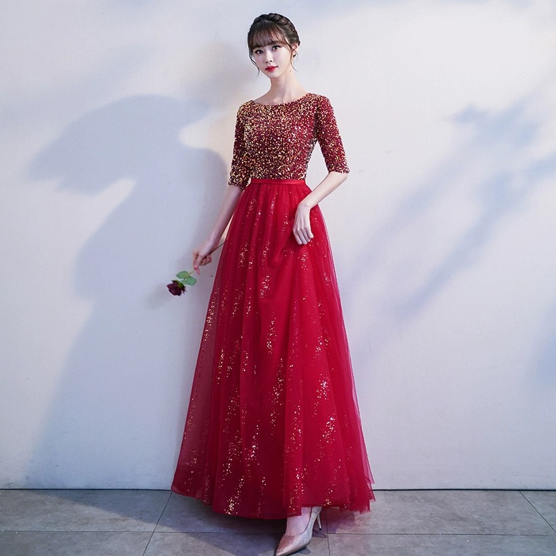 Choir Performance Dress for Women, Adult Banquet Red Song Host Fashion Evening Dress, Slimming 2026 New Style