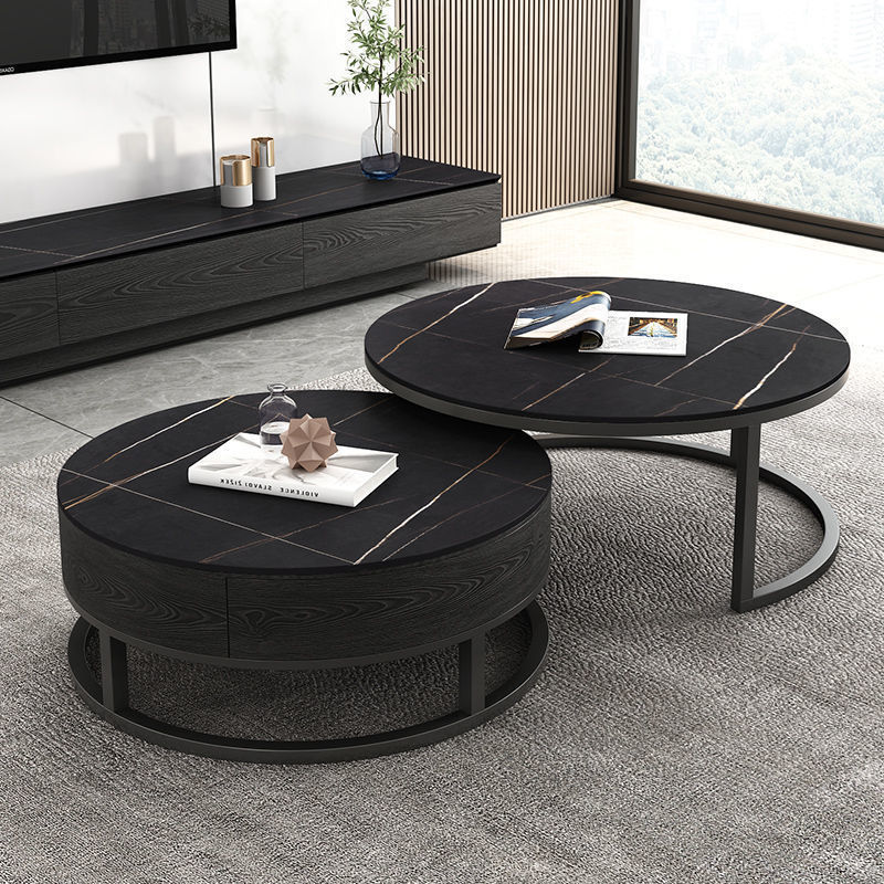 Luz y lujo moderno y simple nórdico brillante tablero de roca de alta calidad mesa de té gabinete de televisión combinación de pequeña casa mesa redonda image 13