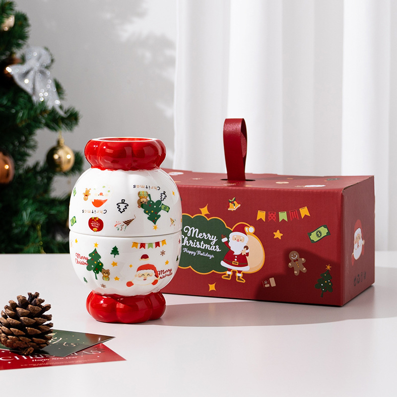 Taza navideña creativa, taza de cerámica con tapa y cuchara, taza para beber, taza de alta gama, taza de gran capacidad con diseño de árbol de Navidad