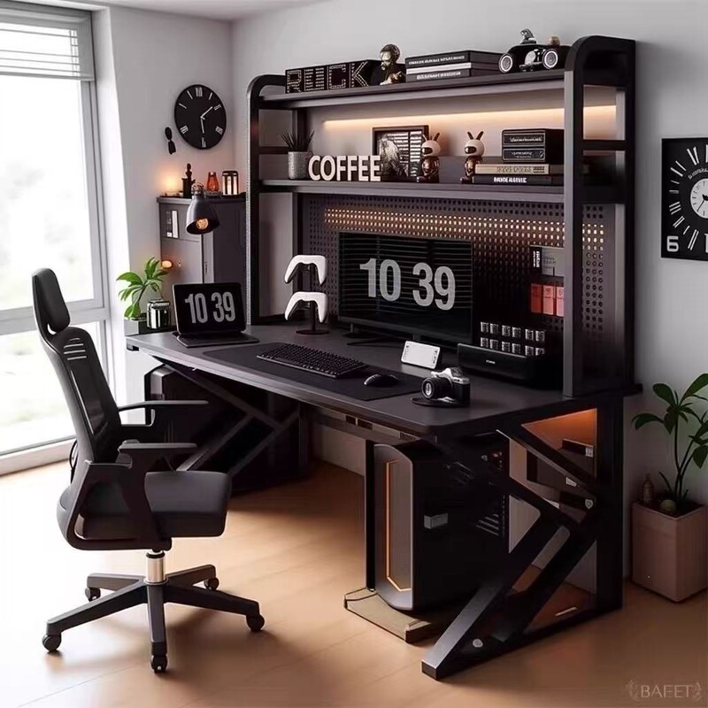 Desk, Computer Desk, Study Table, Office Desk and Chair Set, Complete Set of Pegboard Gaming Table, Floor-Standing Storage Rack