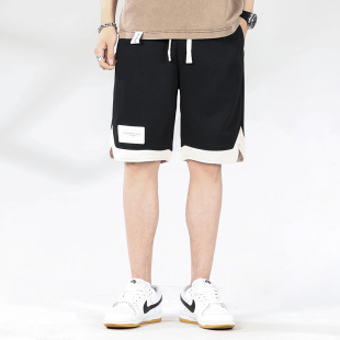 L618 | Large size men's summer new black and white color matching casual shorts loose plus size trend five pants
