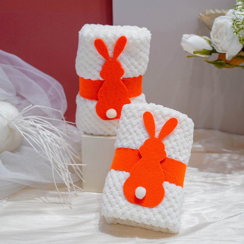 오렌지 귀여운 토끼 수건