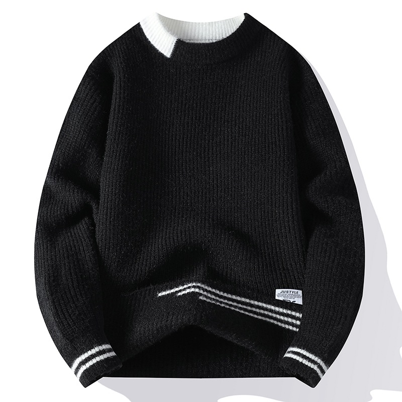 Suéter de cuello redondo de color sólido para hombres texturas de torsión en la camisa de base de invierno y otoño caliente comercio exterior al por mayor transfronterizo image 29