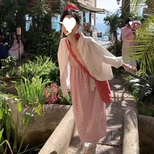 法式粉色吊带连衣裙子夏季女装2024早春季新款小个子海边度假长裙