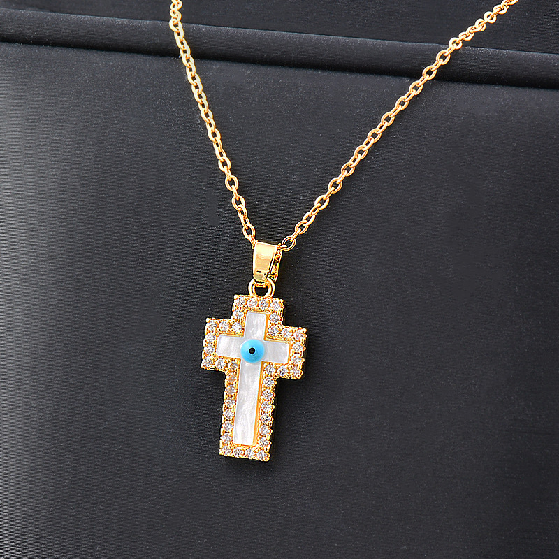 Fashion Eye Titanium Steel Inlay Shell Zircon Pendant Necklace 1 Piece