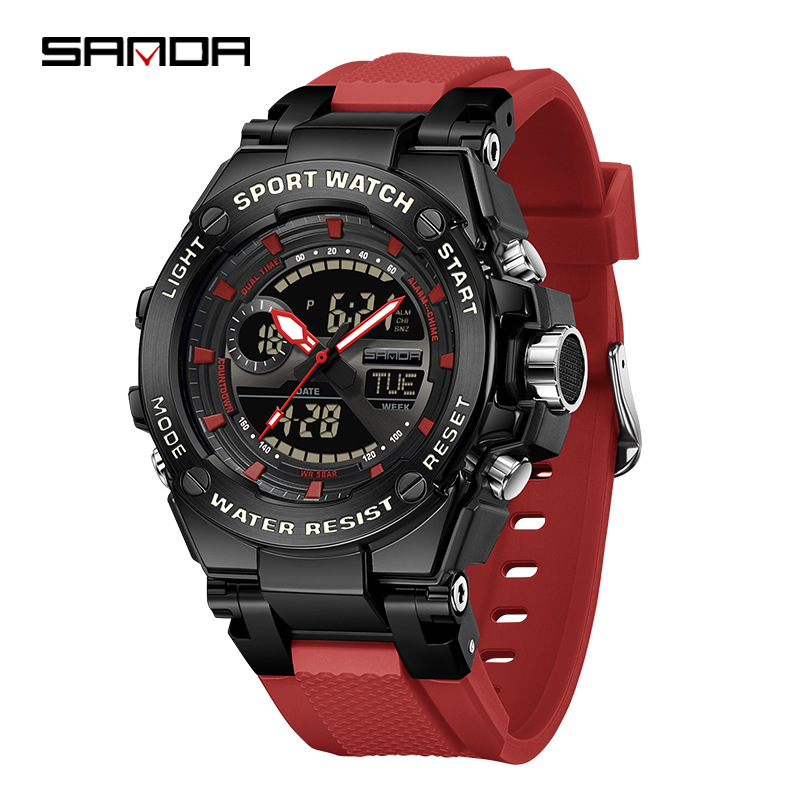 SANDA Europa y América tendencia ocio negocio reloj hombre reloj multifuncional reloj de alarma cronómetro nocturna reloj electrónico LED