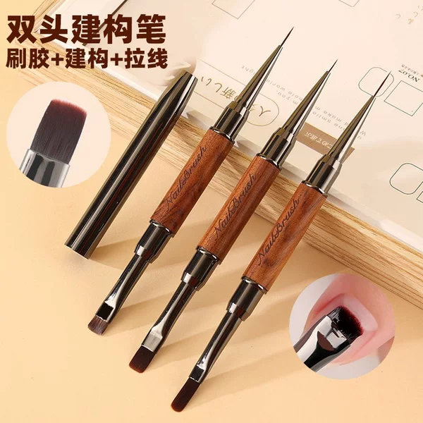 Nail art sandalwood double-ended brush, glue construction pen, line drawing and painting pen, nail art construction pen made of sandalwood