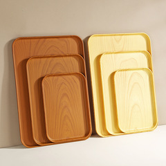 Cross-border imitation wood grain tray Japanese plastic fruit plate rectangular plate hotel restaurant household tea cup pastry plate