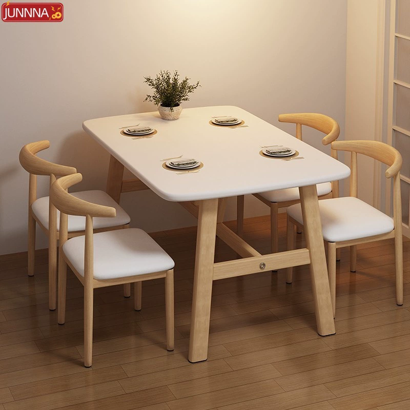 Прямоугольный обеденный стол и набор стульев для домашнего использования в небольших квартирах, арендованных помещениях, столовых, коммерческих столовых и ресторанах быстрого питания.