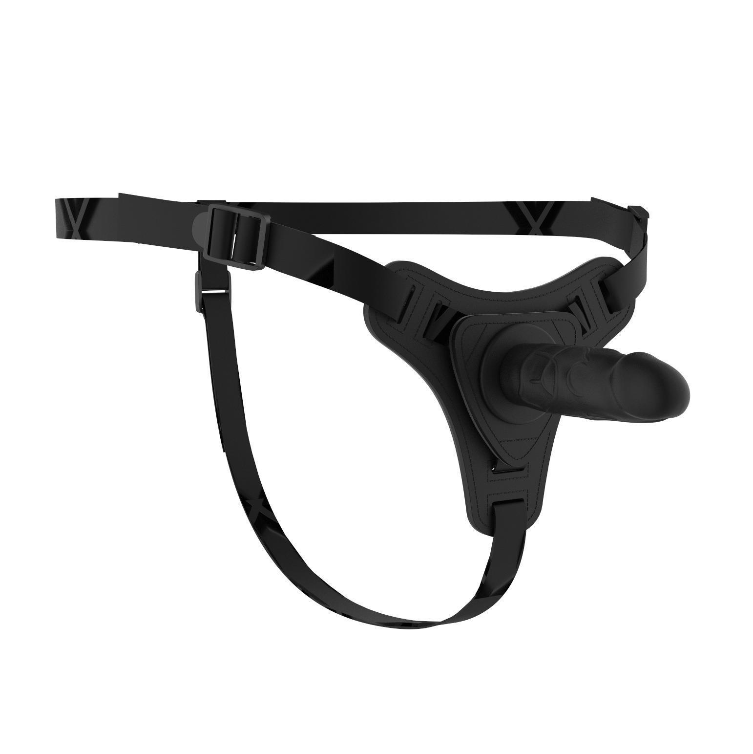 Wearable Leather Strap-on Harness with Dildo, Small Size, Black — detail image 7