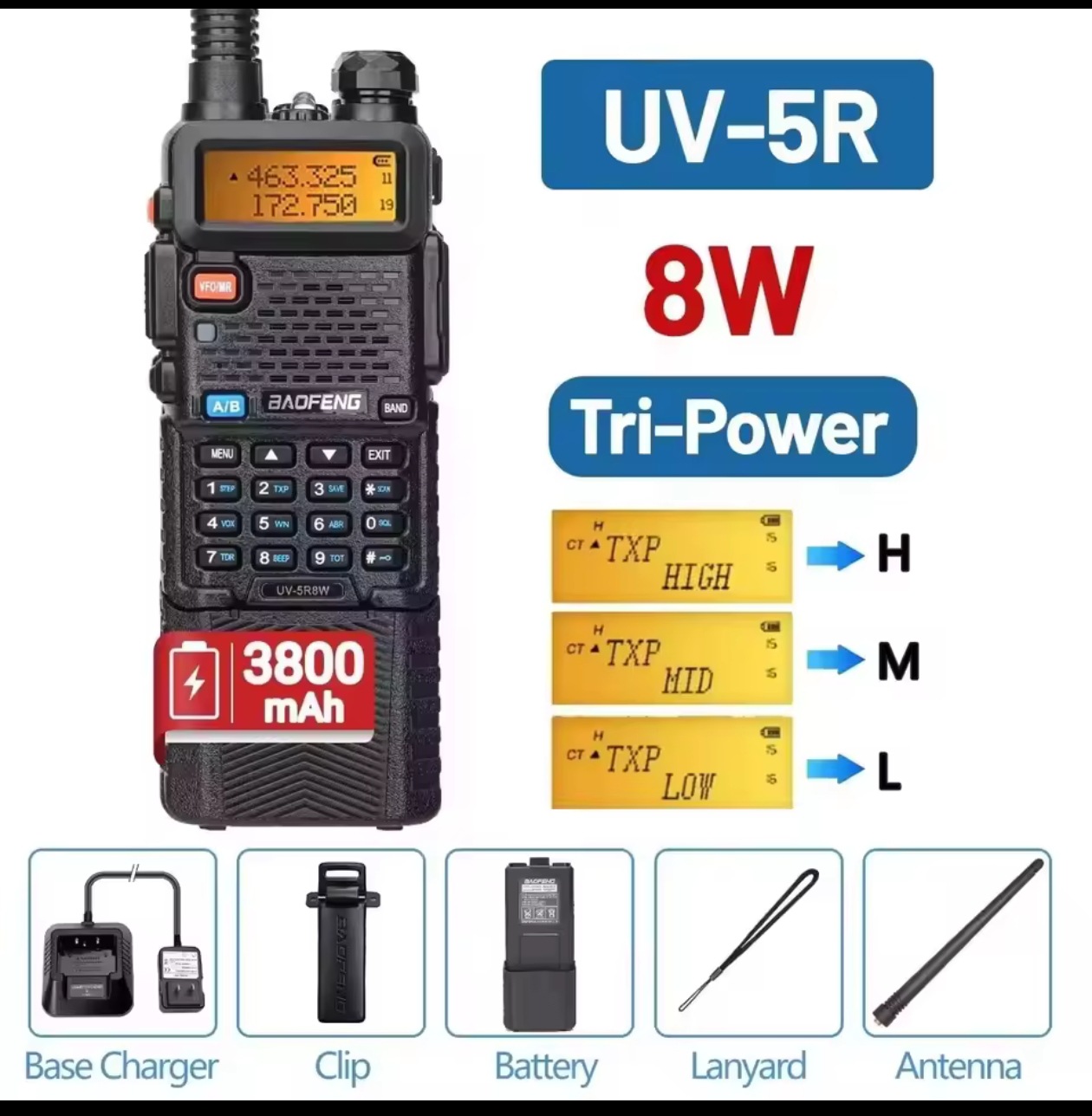 Walkie-talkie Baofeng BF-UV5R, walkie-talkie portátil civil, walkie-talkie de alta potencia para vehículos, ideal para viajes en auto.