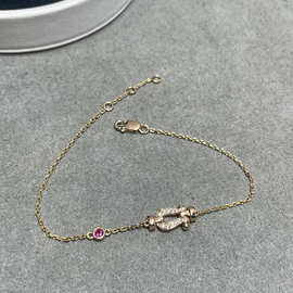 高版v金工艺鸿运当头粉钻点缀新款mini马蹄满钻手链女小巧叠戴..