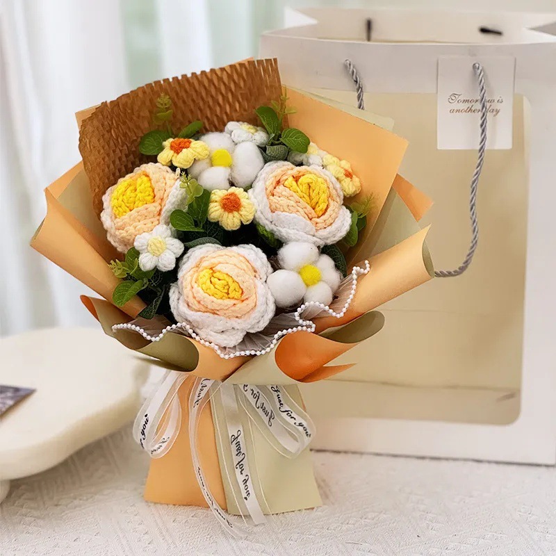 Bolsa de regalo de lámpara de rosa amarilla tejida