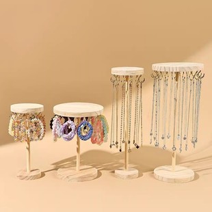 Round Solid Wood Bracelet Bracelet Necklace Display Shelf Stall Jewelry Hanging Rack Jewelry Necklace Display Rack