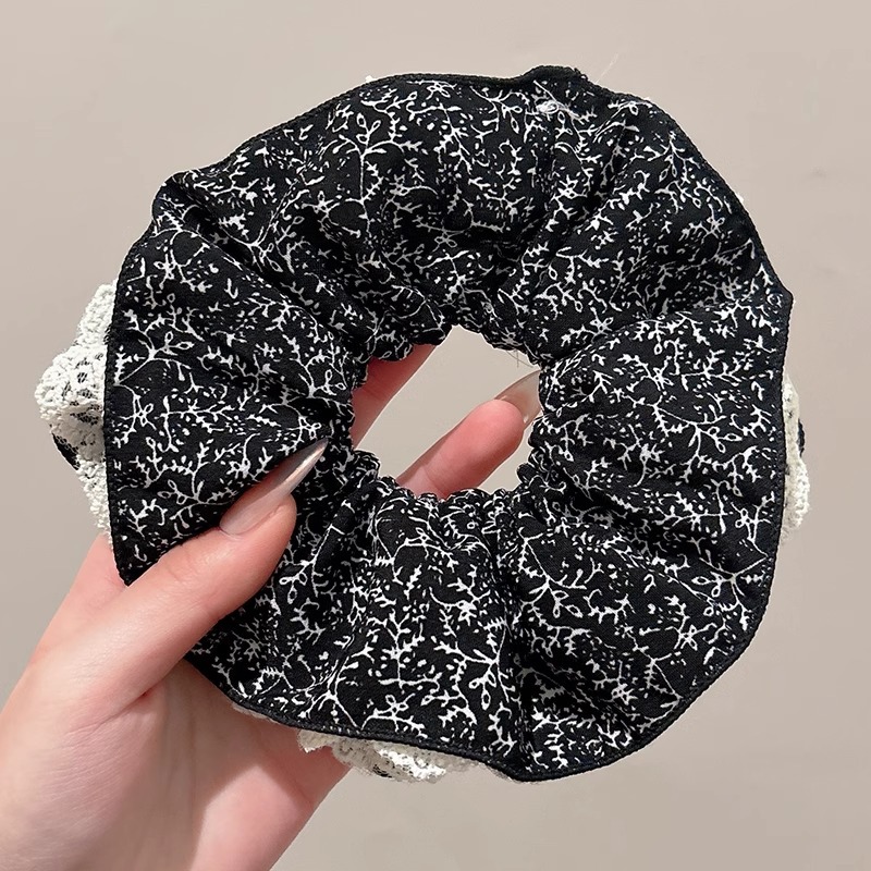 encaje retro flor de doble capa de anillo de cabello de intestino grueso temperamento femenino baja cuerda de cabello bola de cabello de cabello correa de correa