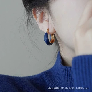 法式复古克莱茵蓝耳饰小众设计感气质高级感百搭耳环2024年新款潮
