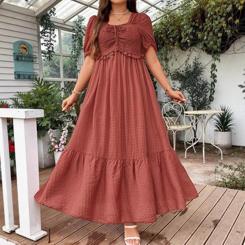 Cross-Border Large Ruffled Puff Sleeve High-Waisted Slimming Wedding Guest Dress Elegant Summer Women's Holiday Dress Cross-Border Large Ruffled Puff Sleeve High-Waisted Slimming Wedding Guest Dress Elegant Summer Women's Holiday Dress