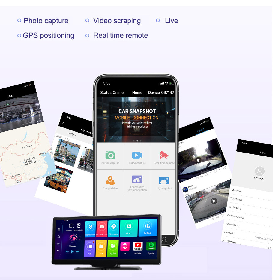 4G Remote Dash Cam Android Full-Screen Streaming Media Dual Front and Rear Recording Exclusive for Cross-Border Sales