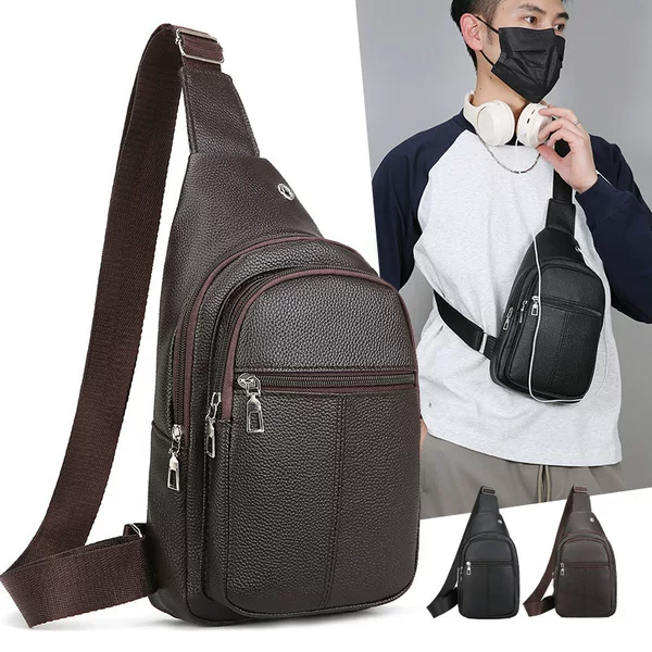 Cross-border new men's chest bag, made of cowhide, simple and stylish, casual shoulder bag, crossbody bag, portable small backpack for outings