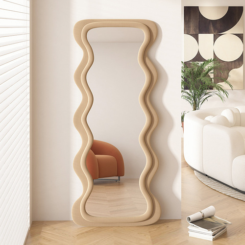 Internet celebrity wavy mirror ins style home girls' bedroom design special-shaped clothing store floor fitting mirror full-length mirror