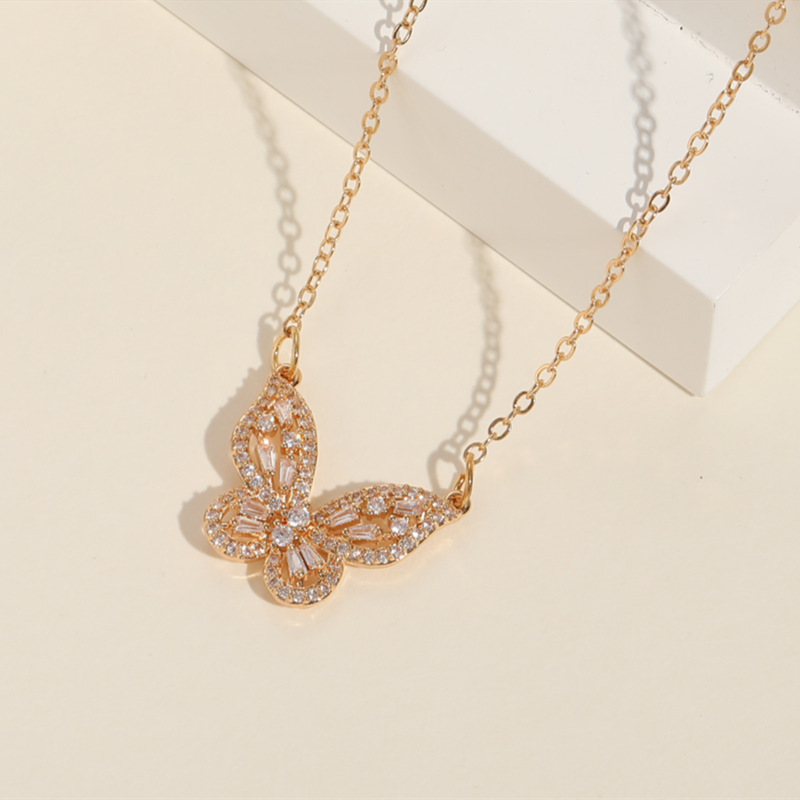 Fashion Geometric Butterfly Copper Necklace Inlay Zircon Copper Necklaces